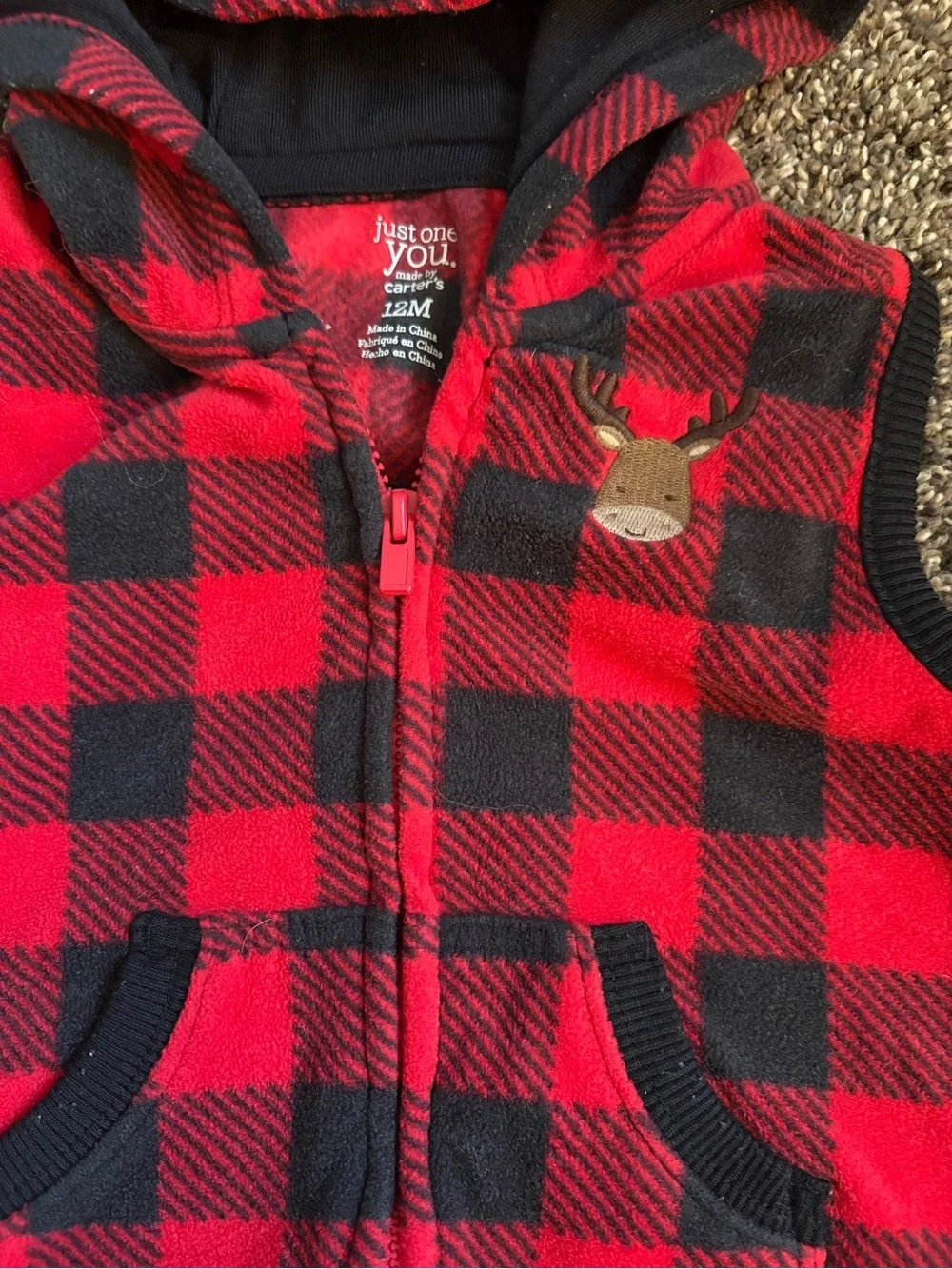 Carter's Red & Black Buffalo Plaid Hooded Fleece Vest